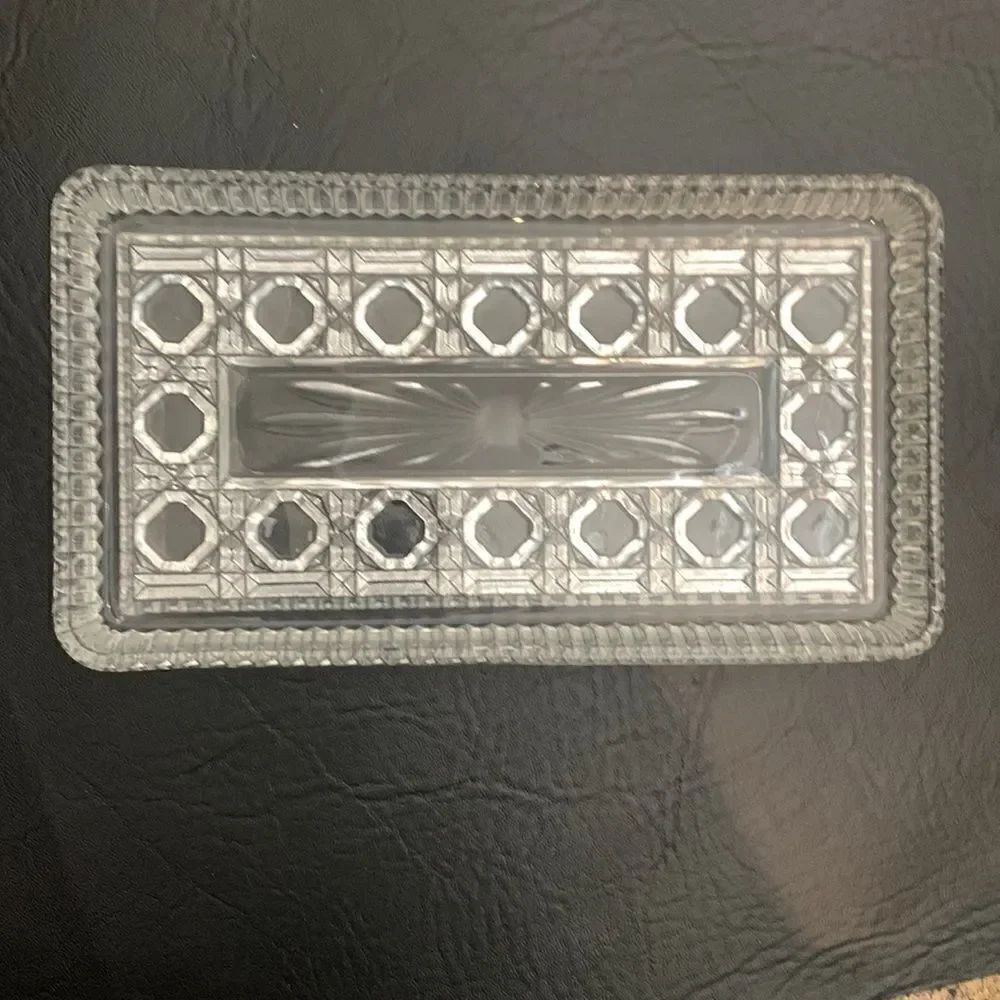 Cut Glass Clear Crystal Beveled Textured Vanity Trinket Jewelry Tray 8 X 4 Inch